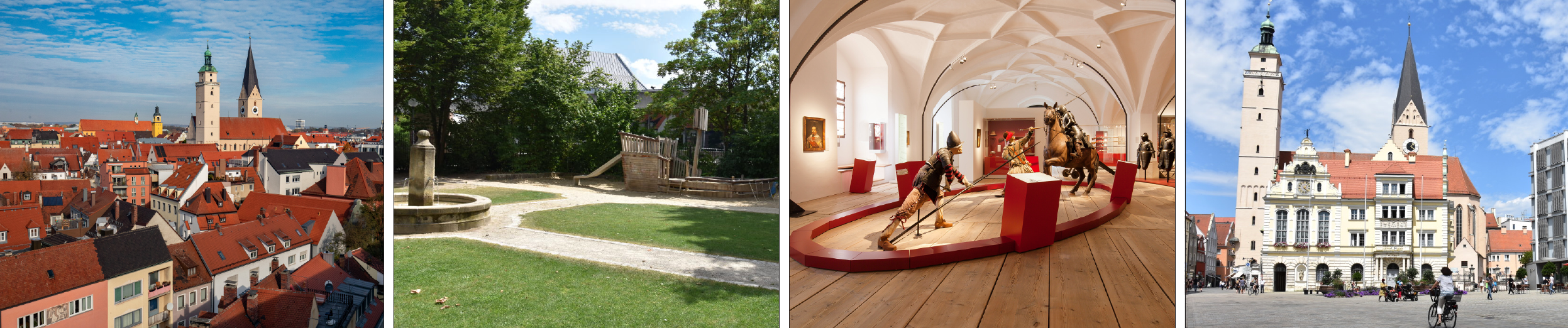 Ingolstadts Altstadt ist dicht bebaut – auf dem Areal um Moritzkirche und Pfeifturm soll die Stadt gegründet worden sein. In der Nähe des Theaters lädt ein kleiner Platz im Grünen zur Pause ein. Derzeit aktuell: die Ausstellung „Formen des Krieges 1600–1815“ im Bayerischen Armeemuseum im Neuen Schloss. Das alte Rathaus steht im Herzen der Stadt. Fotos: Hauser, Wermter, DK, Wagener, Bayerisches Armeemuseum Ingolstadts Altstadt ist dicht bebaut – auf dem Areal um Moritzkirche und Pfeifturm soll die Stadt gegründet worden sein. In der Nähe des Theaters lädt ein kleiner Platz im Grünen zur Pause ein. Derzeit aktuell: die Ausstellung „Formen des Krieges 1600–1815“ im Bayerischen Armeemuseum im Neuen Schloss. Das alte Rathaus steht im Herzen der Stadt. Fotos: Hauser, Wermter, DK, Wagener, Bayerisches Armeemuseum