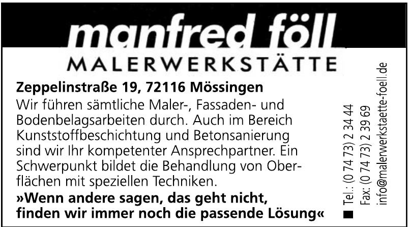 Manfred Föll Malerwerkstätte Manfred Föll Malerwerkstätte