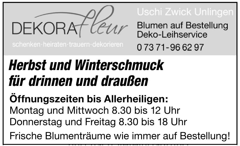 Dekorafleur Uschi Zwick Unlingen Dekorafleur Uschi Zwick Unlingen