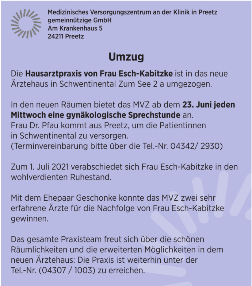 Medizinisches Versorgungszentrum an der Klinik in Preetz gemeinnützige GmbH Medizinisches Versorgungszentrum an der Klinik in Preetz gemeinnützige GmbH