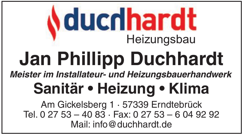 Jan Phillipp Duchhardt Meister im Installateur- und Heizungsbauerhandwerk Jan Phillipp Duchhardt Meister im Installateur- und Heizungsbauerhandwerk