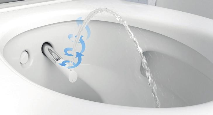 Dank der patentierten WhirlSpray-Duschtechnologie genießt man die angenehme Duschfunktion. Dafür verantwortlich ist ein Duschstrahl, der durch dynamische Luftbeimischung verfeinert wird und eine gezielte und gründliche Reinigung bei geringem Wasserverbrauch ermöglicht Foto: Geberit