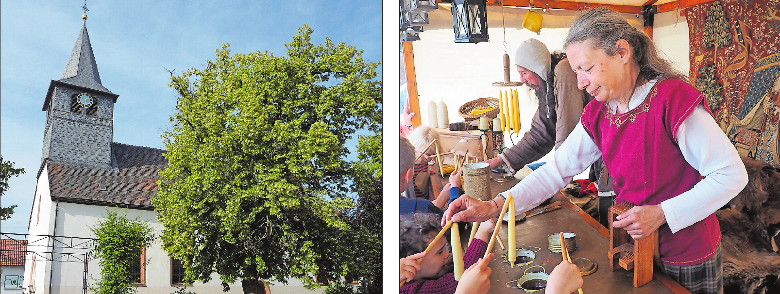 Schauplatz des mittelalterlichen Treibens am ersten Oktoberwochenende in Neuhofen, darunter so genannte Lichterzieher: das Gelände rund um die protestantische Kirche in Neuhofen. FOTOS: NEUHOFEN/LIEB - LORRAINEMÉDIÉVALE/FREI Schauplatz des mittelalterlichen Treibens am ersten Oktoberwochenende in Neuhofen, darunter so genannte Lichterzieher: das Gelände rund um die protestantische Kirche in Neuhofen. FOTOS: NEUHOFEN/LIEB - LORRAINEMÉDIÉVALE/FREI