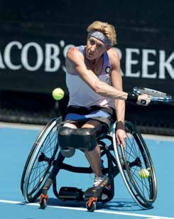 Sabine Ellerbrock, Deutschlands erfolgreichste Rollstuhltennisspielerin. Sie gewann die Australian und French Open und erreichte in Wimbledon und den US Open das Finale. Foto: Jürgen Hasenkopf