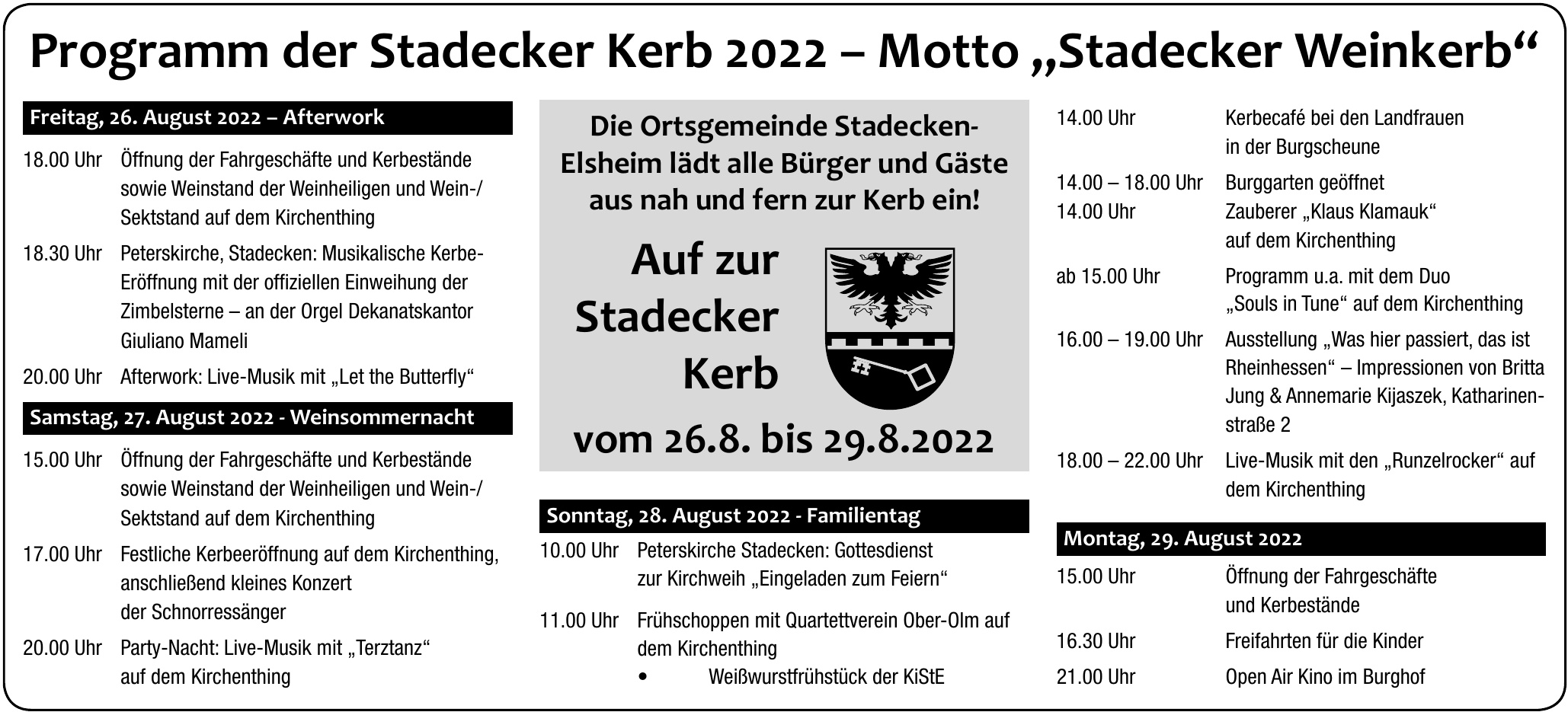 Stadecker Kerb 2022 – Motto „Stadecker Weinkerb“