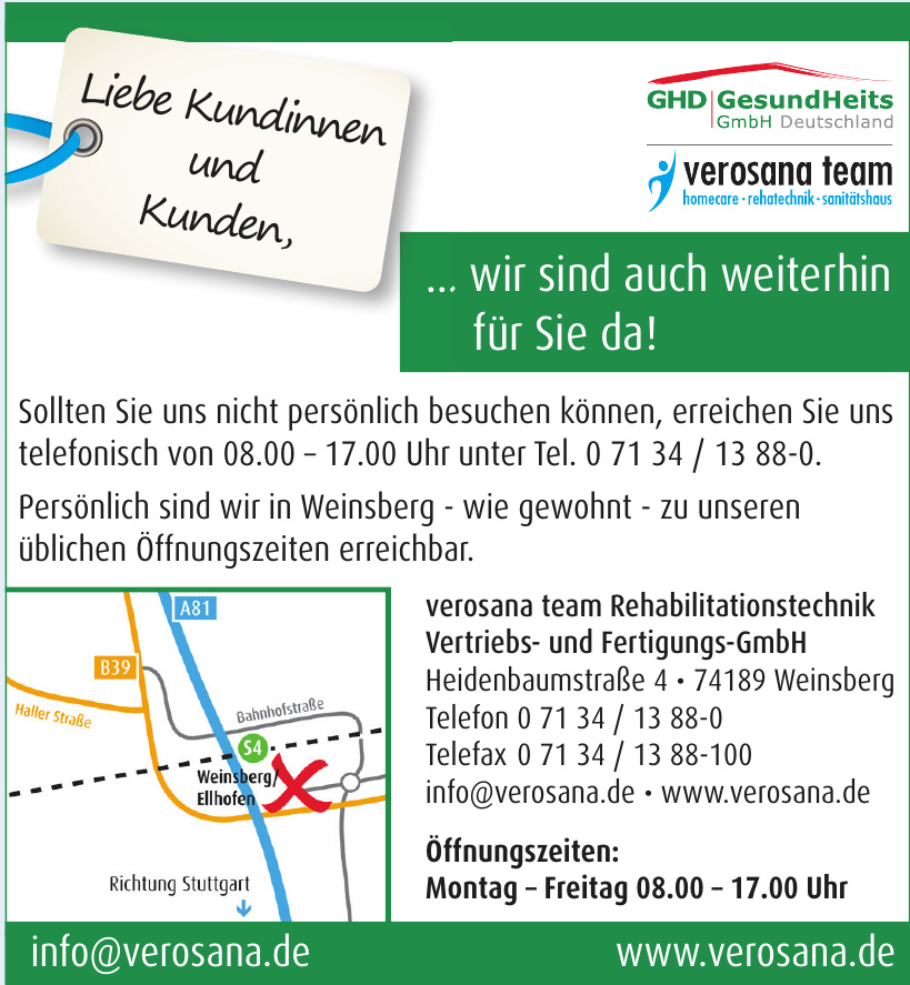 verosana team Rehabilitationstechnik Vertriebs- und Fertigungs-GmbH verosana team Rehabilitationstechnik Vertriebs- und Fertigungs-GmbH