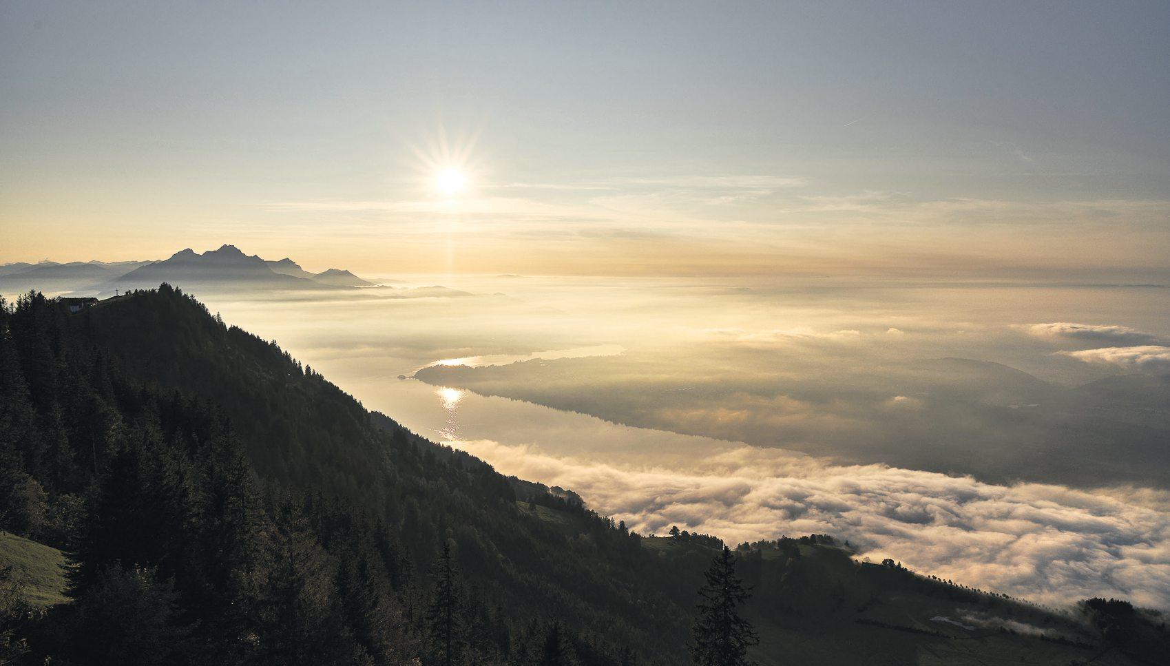 Der Blick übers Nebelmeer von einem der zahlreichen Aussichtspunkte auf der Rigi ist Genuss pur. Bild: PD Der Blick übers Nebelmeer von einem der zahlreichen Aussichtspunkte auf der Rigi ist Genuss pur. Bild: PD