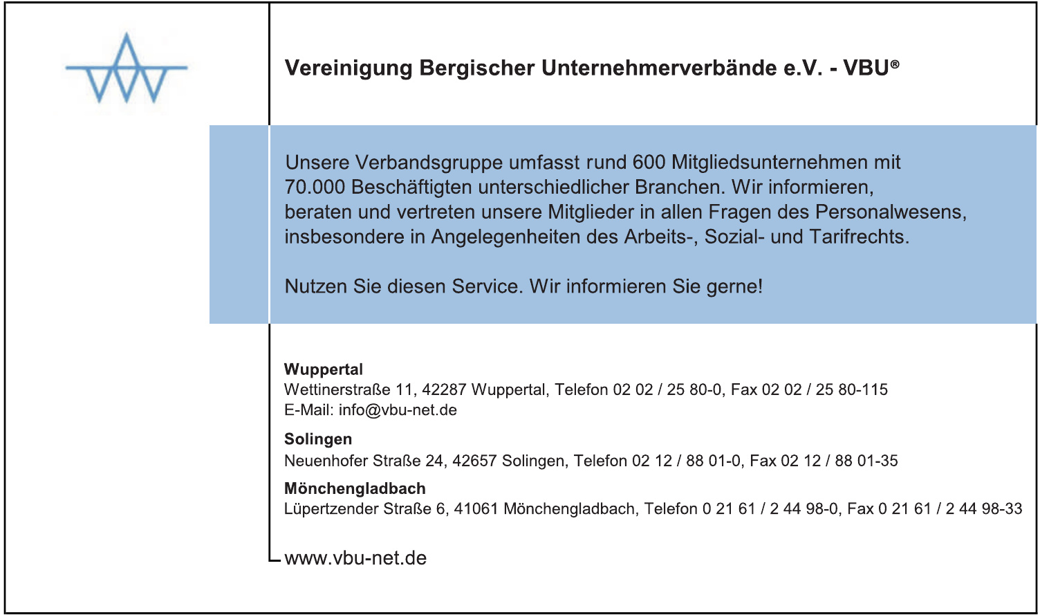 Vereinigung Bergischer Unternehmerverbände e. V. – VBU® Vereinigung Bergischer Unternehmerverbände e. V. – VBU®