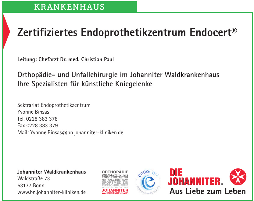 Zertifiziertes Endoprothetikzentrum Endocert®