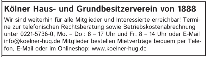Kölner Haus- und Grundbesitzerverein von 1888 e.V. Kölner Haus- und Grundbesitzerverein von 1888 e.V.