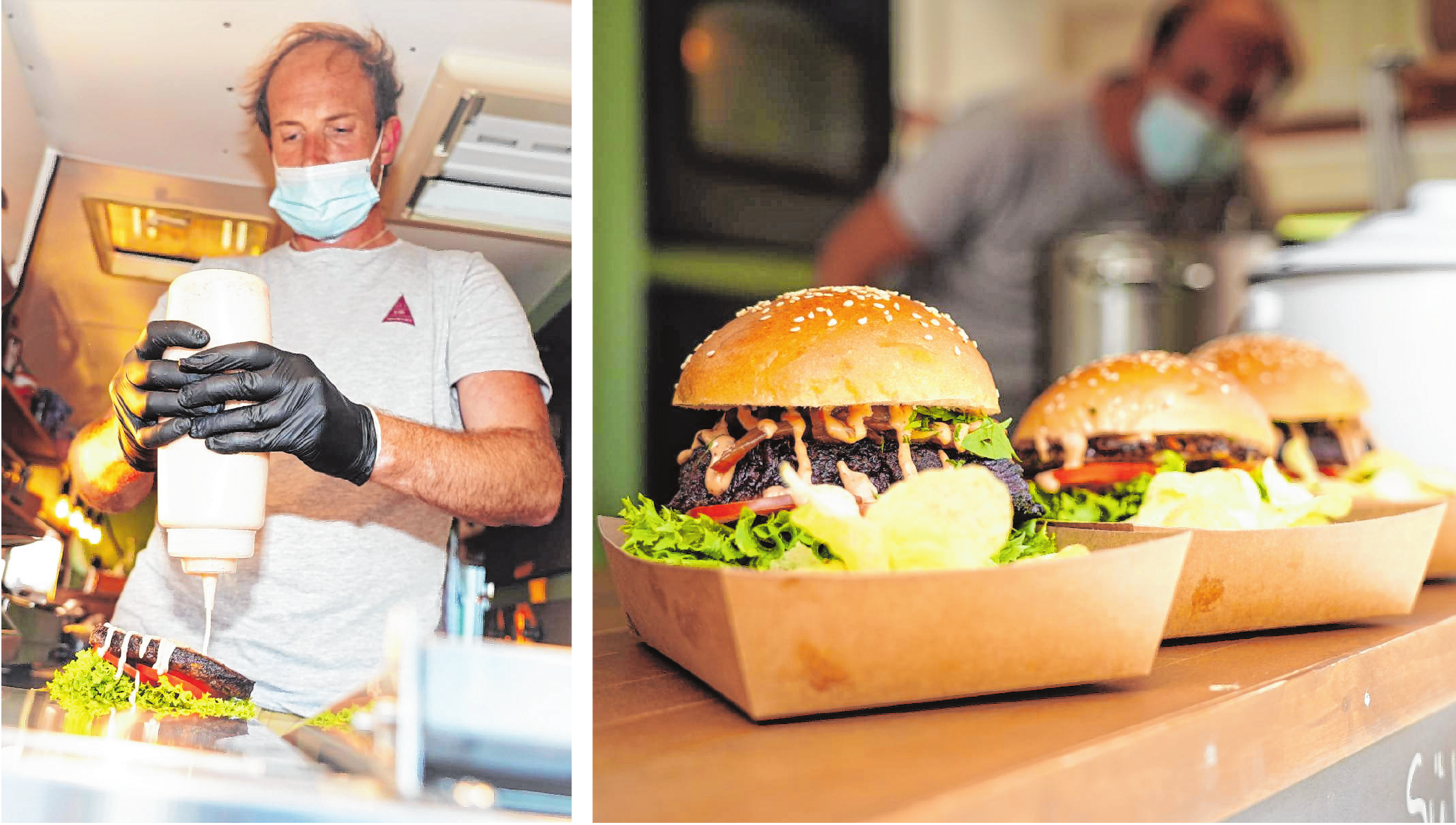 Thomas Guttmann ist gelernter Koch. Seine Spezialität bei „Bergstreet Streetfood“ sind hausgemachte Burger mit einer Scheibe „Soft Pork“. Bilder: Thomas Zelinger