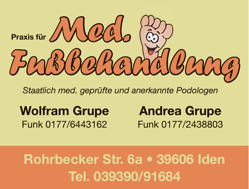 Praxis für med. Fußbehandlung - Wolfram Grupe Praxis für med. Fußbehandlung - Wolfram Grupe