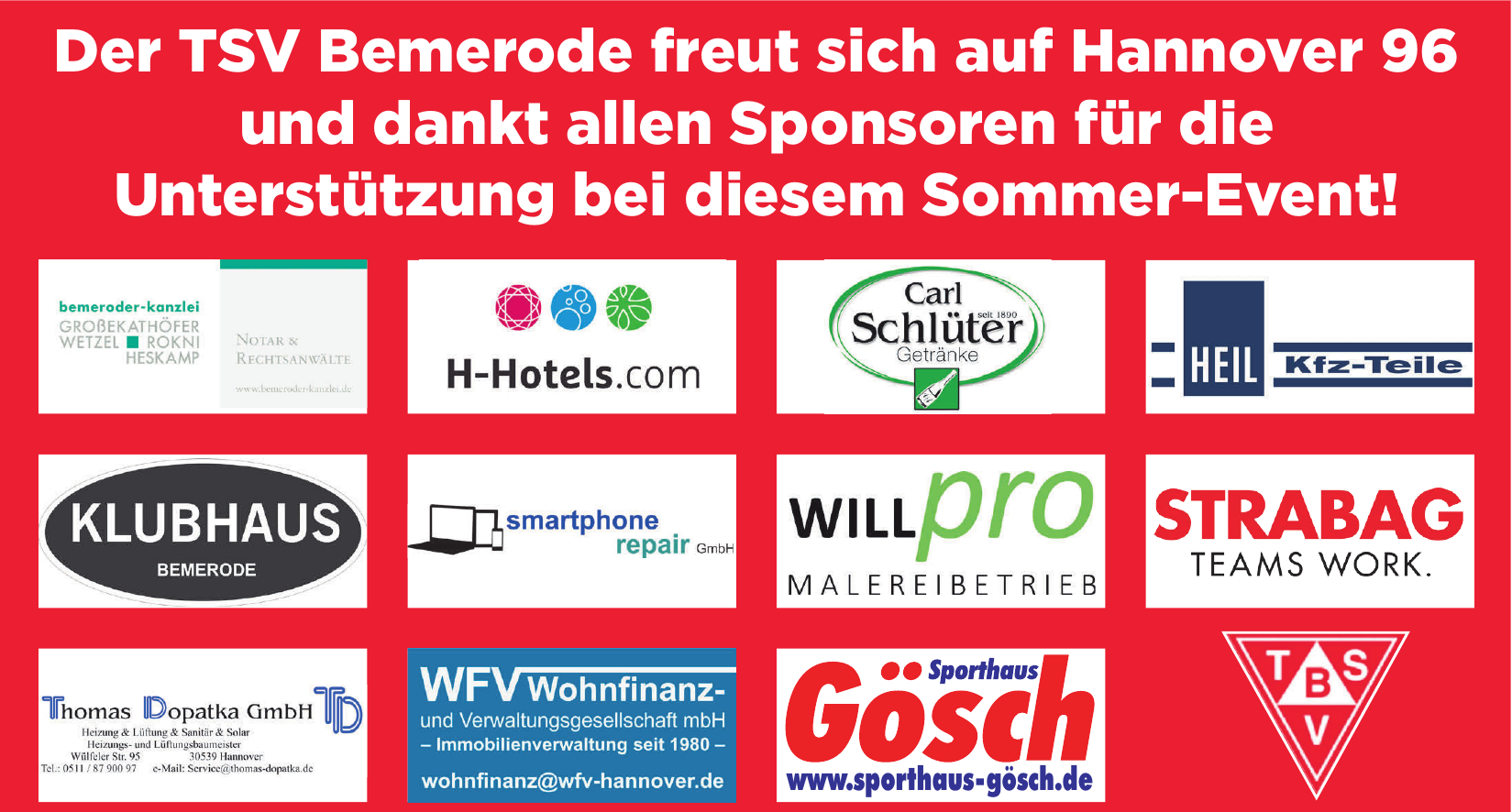 Sponzoren TSV Bemerode - Hannover 96 Sponzoren TSV Bemerode - Hannover 96