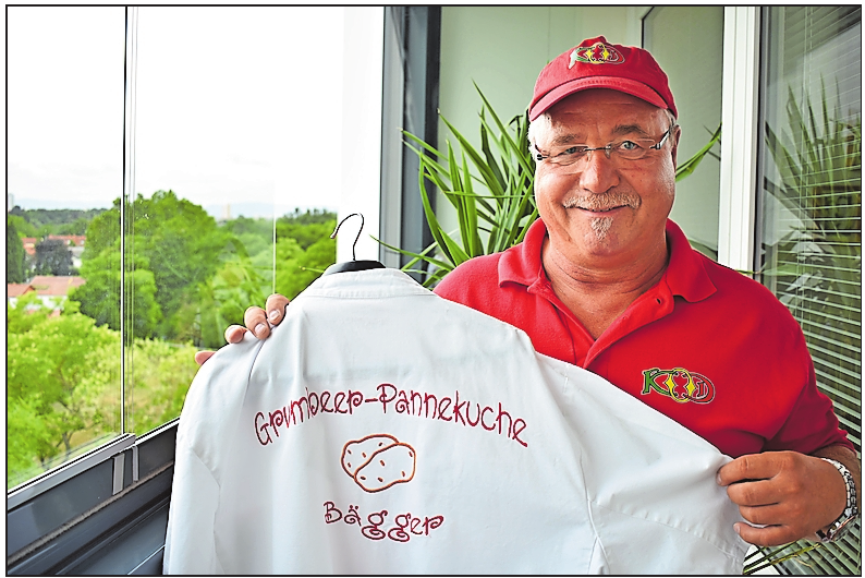 Hofft auf ruhiges Spätsommerwetter für die Kerwe: „Grumbee-Pannekuche Bägger“ Uwe Geißendörfer. FOTO: SCHENK Hofft auf ruhiges Spätsommerwetter für die Kerwe: „Grumbee-Pannekuche Bägger“ Uwe Geißendörfer. FOTO: SCHENK