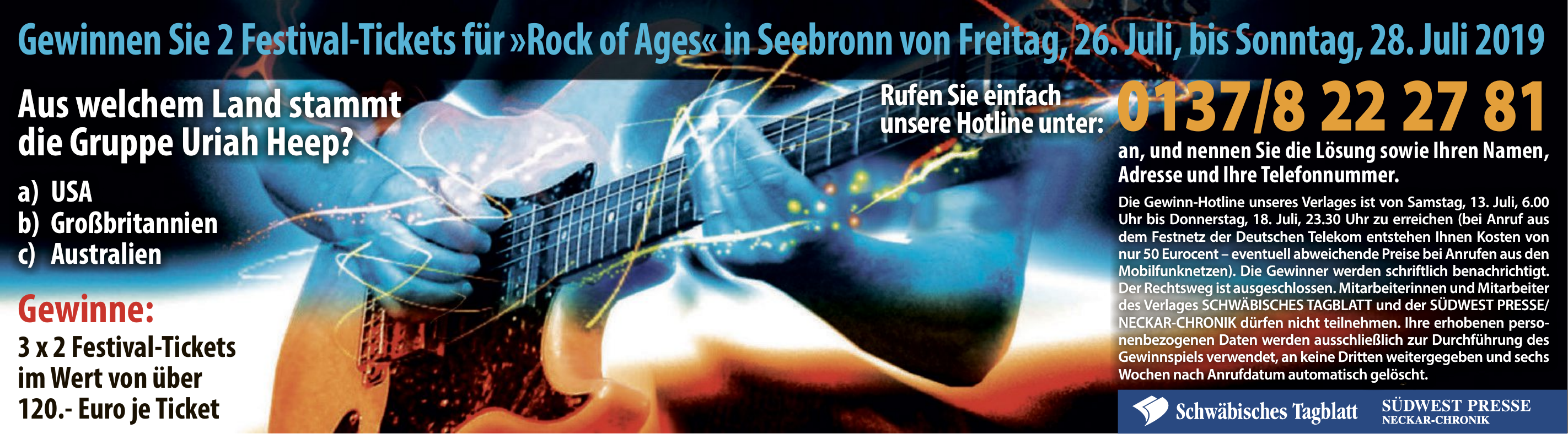 2 Festival-Tickets für »Rock of Ages« in Seebronn 2 Festival-Tickets für »Rock of Ages« in Seebronn