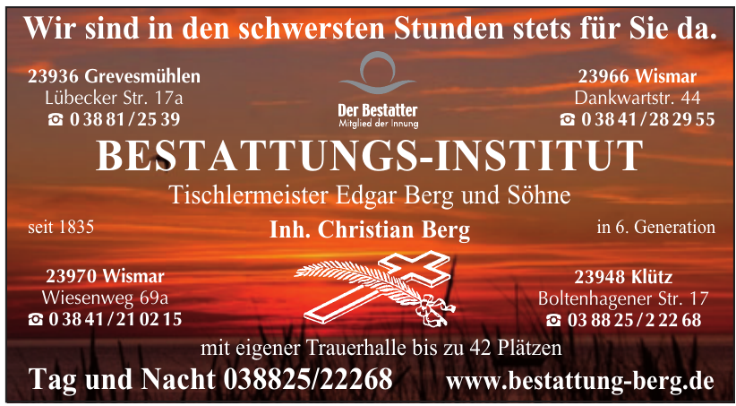 Bestattungs-Institut - Tischlermeister Edgar Berg und Söhne Bestattungs-Institut - Tischlermeister Edgar Berg und Söhne