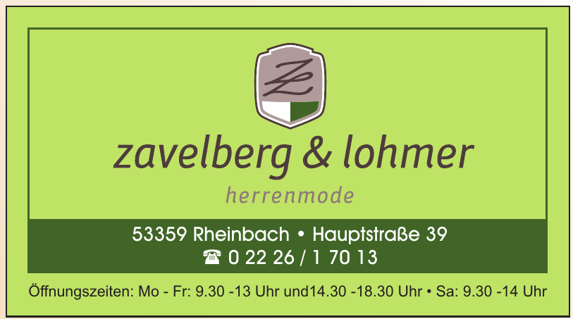Zavellberg & Lohmer Herrenmode Zavellberg & Lohmer Herrenmode
