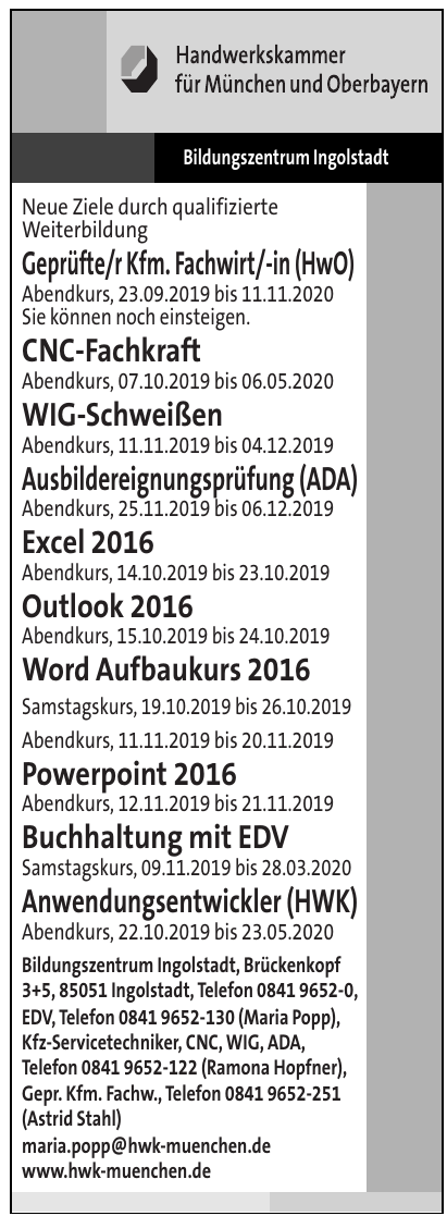 HWK für München und Oberbayern - Bildungszentrum Ingolstadt HWK für München und Oberbayern - Bildungszentrum Ingolstadt
