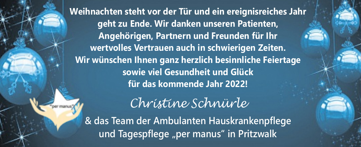 Christine Schnürle & das Team der Ambulanten Hauskrankenpflege und Tagespflege „per manus“ in Pritzwalk
