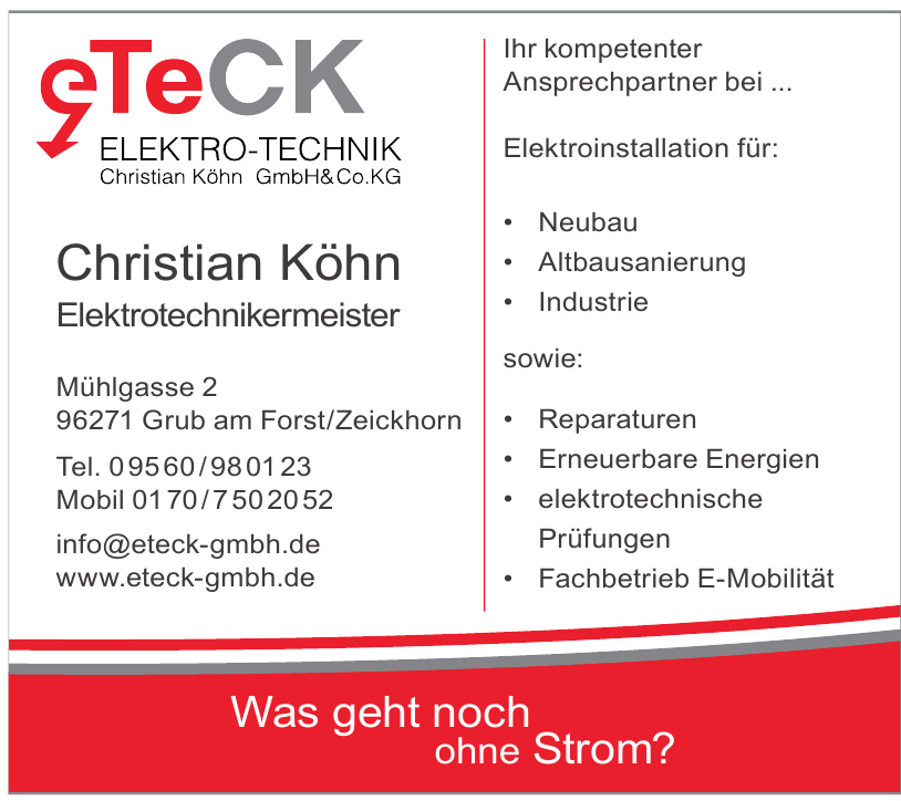 eTeCK Elektro-Technik Christian Köhn GmbH & Co. KG eTeCK Elektro-Technik Christian Köhn GmbH & Co. KG