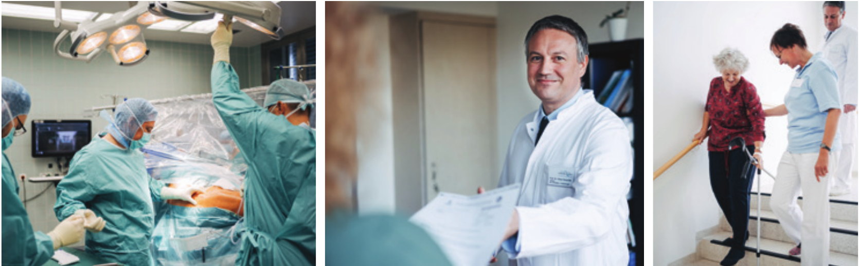 Moderne Operationssäle und gut ausgebildete Spezialisten sorgen für hohe Standards in der Gelenk-Prothetik. Den Patienten werden die Arztbriefe verständlich erklärt und bereits kurz nach der OP können sie die ersten Laufversuche, samt Treppensteigen, wagen Fotos: Klaus Heymach Moderne Operationssäle und gut ausgebildete Spezialisten sorgen für hohe Standards in der Gelenk-Prothetik. Den Patienten werden die Arztbriefe verständlich erklärt und bereits kurz nach der OP können sie die ersten Laufversuche, samt Treppensteigen, wagen Fotos: Klaus Heymach
