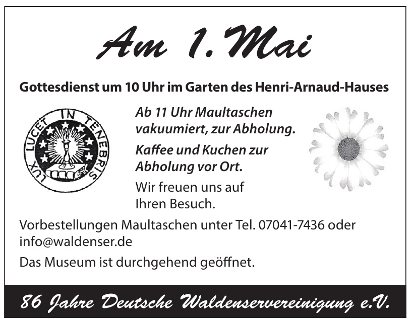 86 Jahre Deutsche Waldenservereinigung e. V.