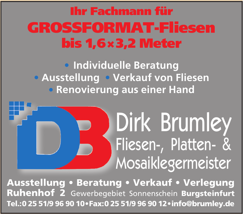Dirk Brumley Fliesen-, Platten- & Mosaiklegermeister Dirk Brumley Fliesen-, Platten- & Mosaiklegermeister
