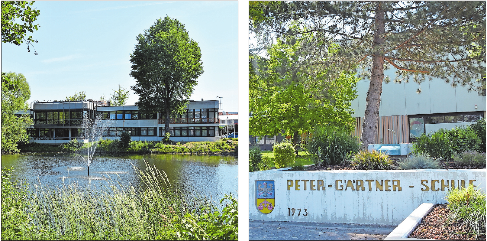 Zeichen des Zusammenschlusses: die Gemeindeverwaltung am Schwarzweiher und die Peter-Gärtner-Schule. FOTOS: CLEMENS Zeichen des Zusammenschlusses: die Gemeindeverwaltung am Schwarzweiher und die Peter-Gärtner-Schule. FOTOS: CLEMENS
