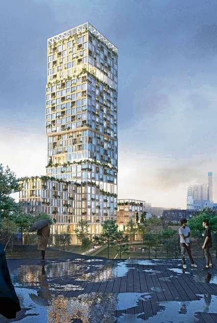 98 Meter Innovation: Das geplante „WoHo“ in Kreuzberg soll Deutschlands höchstes Haus aus Holz werden. FOTO: MAD ARKITEKTER