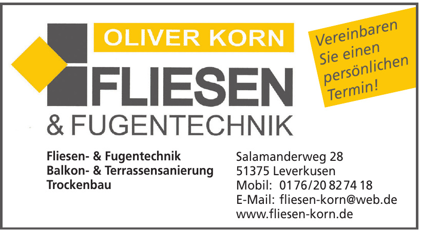 Oliver Korn Fugen & Fliesentechnik Oliver Korn Fugen & Fliesentechnik