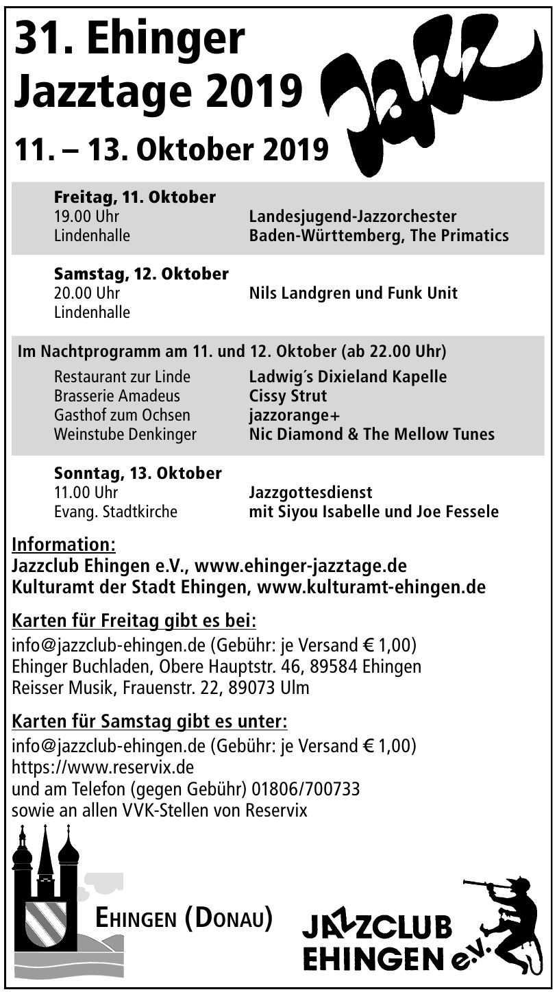 31. Ehinger Jazztage 2019 31. Ehinger Jazztage 2019
