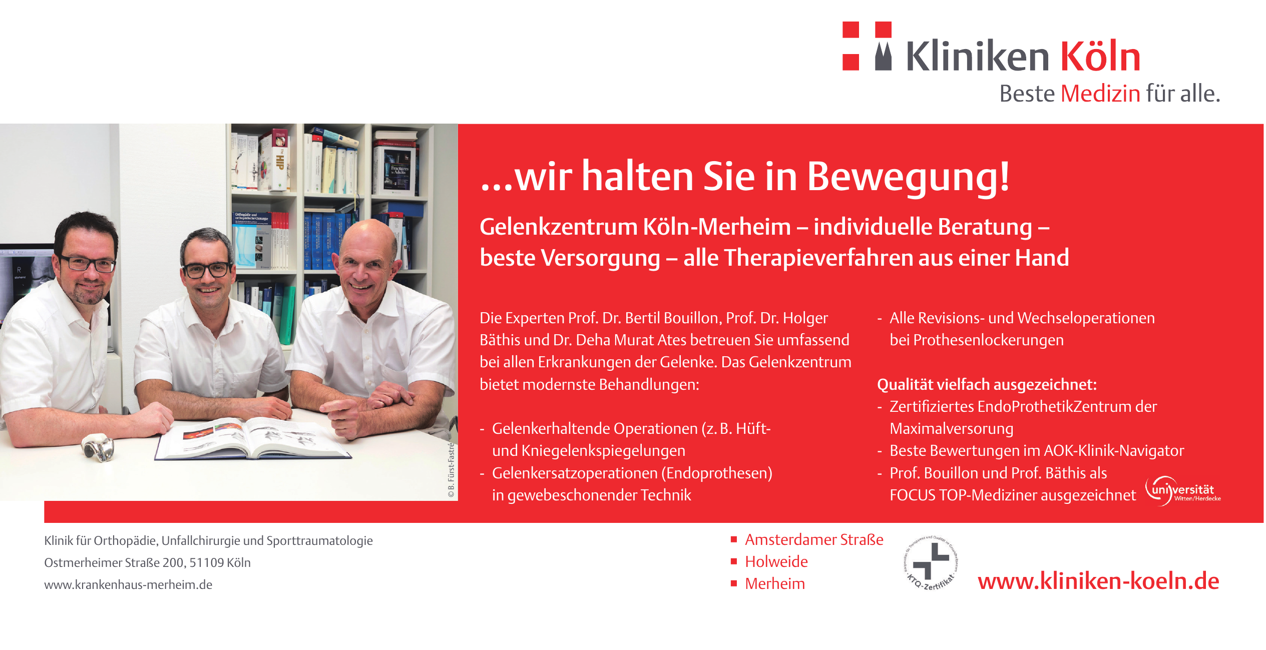 Klinik für Orthopädie, Unfallchirurgie und Sporttraumatologie Klinik für Orthopädie, Unfallchirurgie und Sporttraumatologie