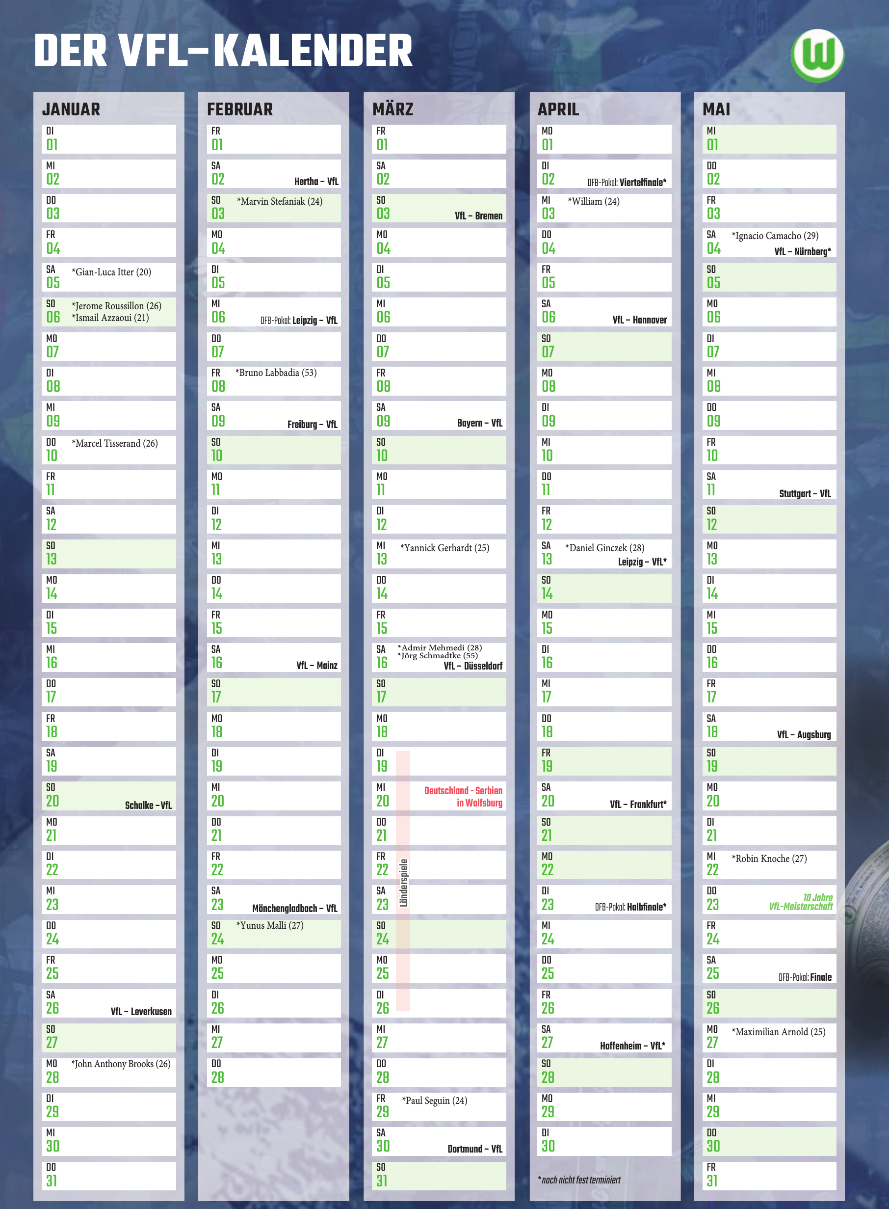 Der VfL–Kalender Der VfL–Kalender