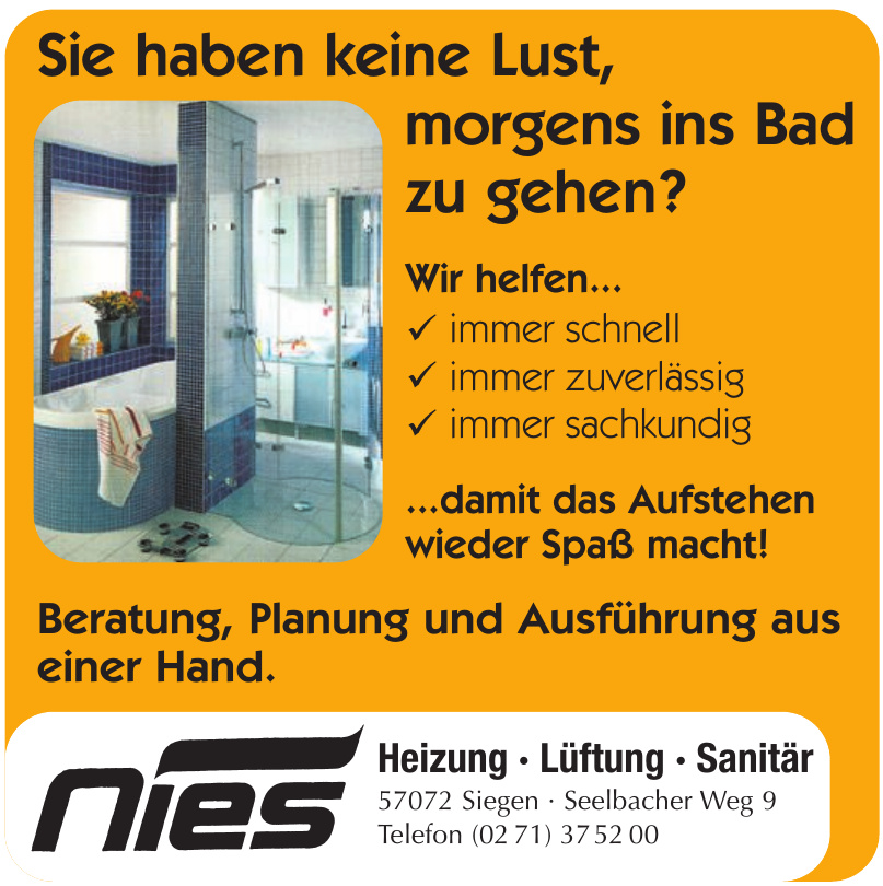nies Heizung · Lüftung · Sanitär nies Heizung · Lüftung · Sanitär
