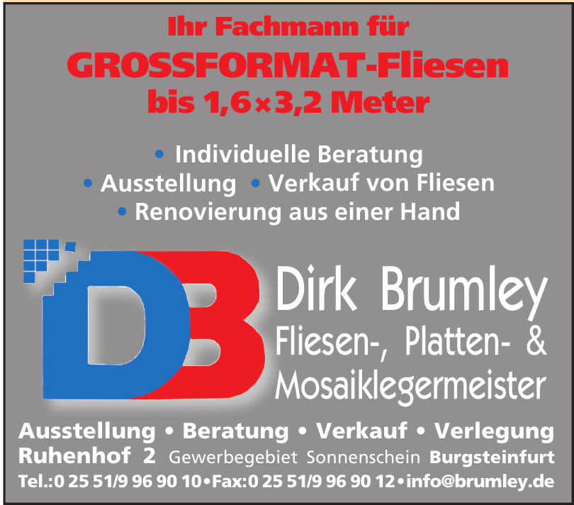 Dirk Brumley Fliesen-, Platten- & Mosaiklegermeister Dirk Brumley Fliesen-, Platten- & Mosaiklegermeister
