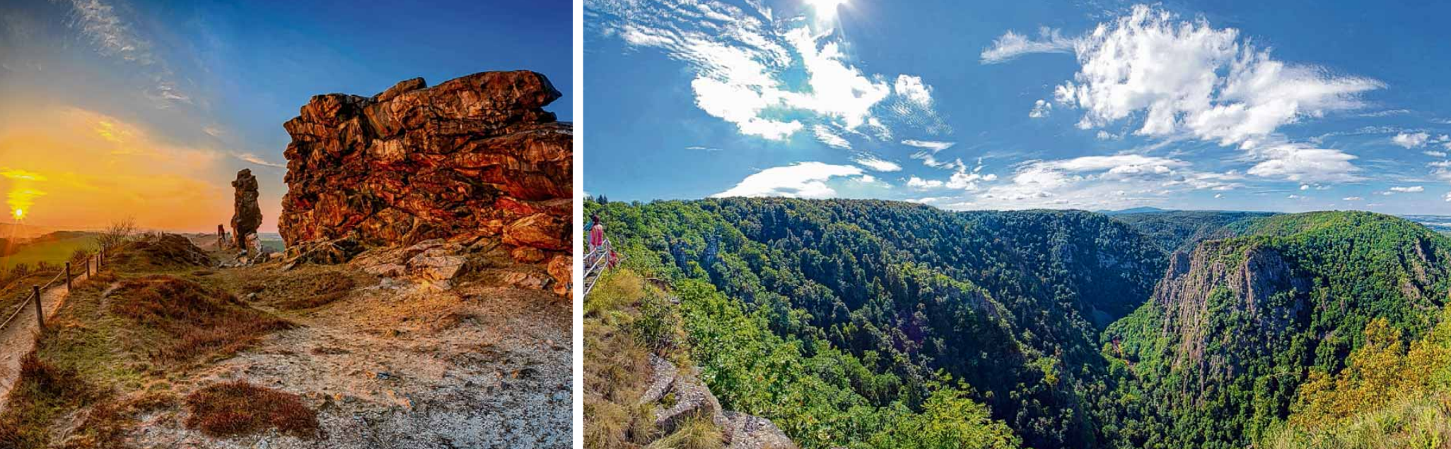 Blick auf die Roßtrappe. Foto: stock.adobe.com, Die Teufelsmauer Thale. Foto: stock.adobe.com Blick auf die Roßtrappe. Foto: stock.adobe.com, Die Teufelsmauer Thale. Foto: stock.adobe.com