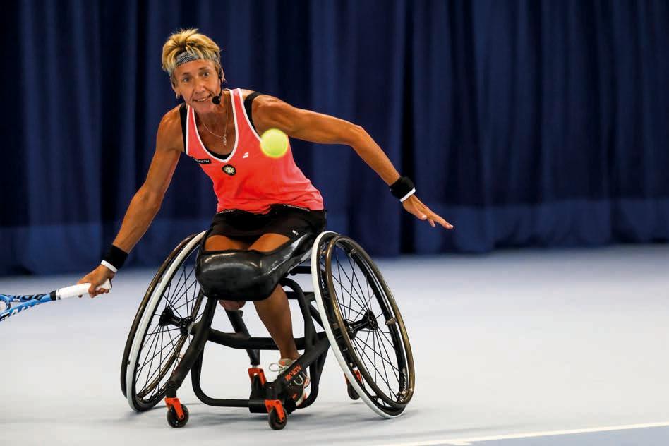 Sabine Ellerbrock, Deutschlands mit Abstand erfolgreichste Rollstuhltennisspielerin, gewann die Australian und French Open. In New York und Wimbledon erreichte sie das Finale. Im Juli 2014 war sie die Nr. 1 der Weltrangliste. Foto Klipper THC