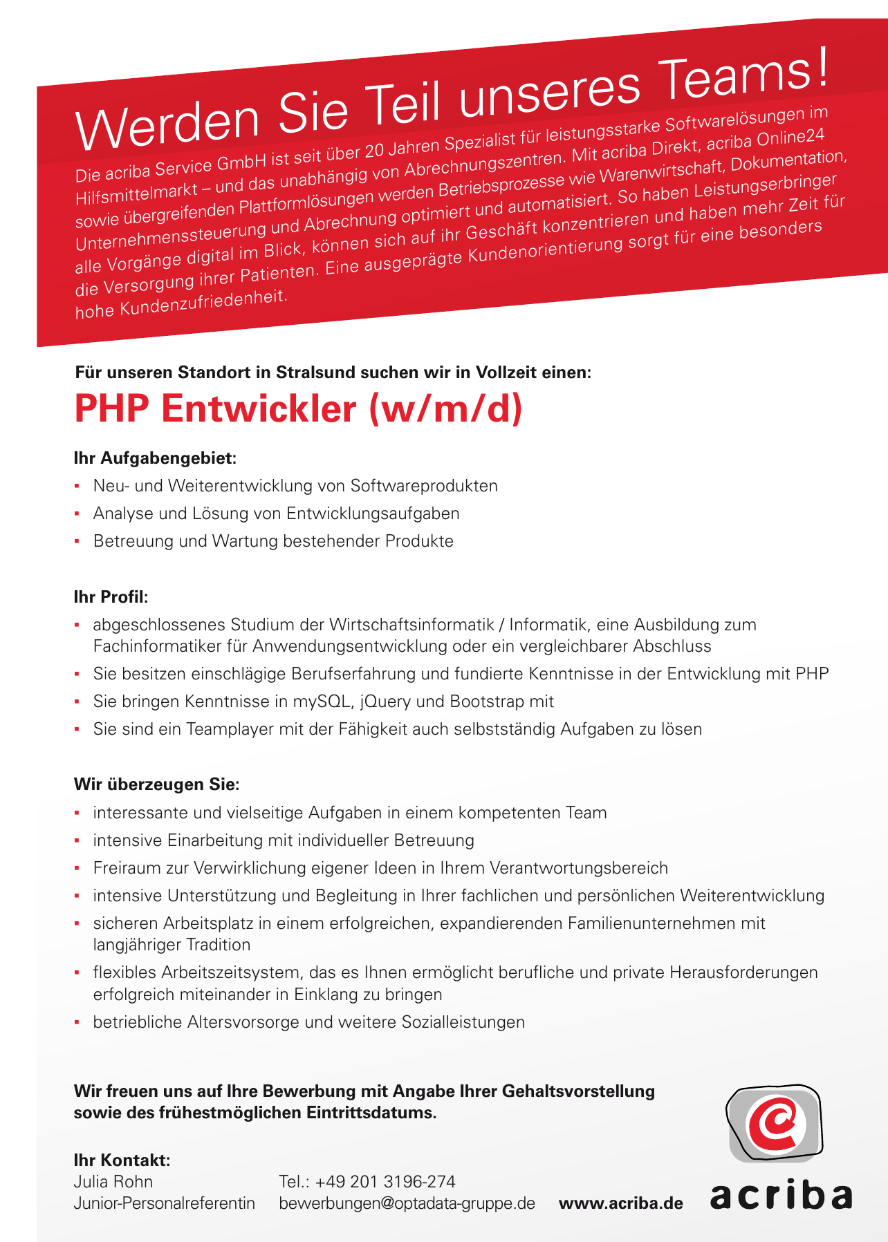 acriba Sebastian Scheidtmann Teamleiter Ausbildung & Recruiting acriba Sebastian Scheidtmann Teamleiter Ausbildung & Recruiting