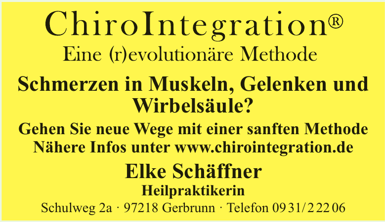 ChiroIntegration Elke Schäffner Heilpraktikerin ChiroIntegration Elke Schäffner Heilpraktikerin