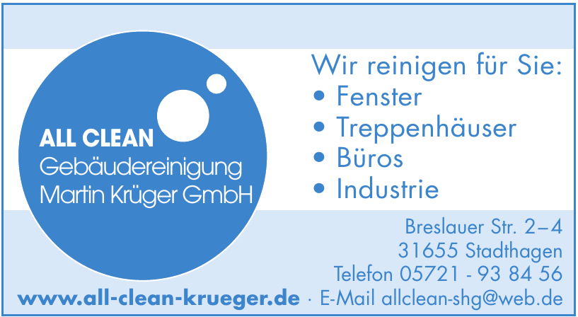 All Clean Gebäudereiningeung Martin Krüger GmbH All Clean Gebäudereiningeung Martin Krüger GmbH