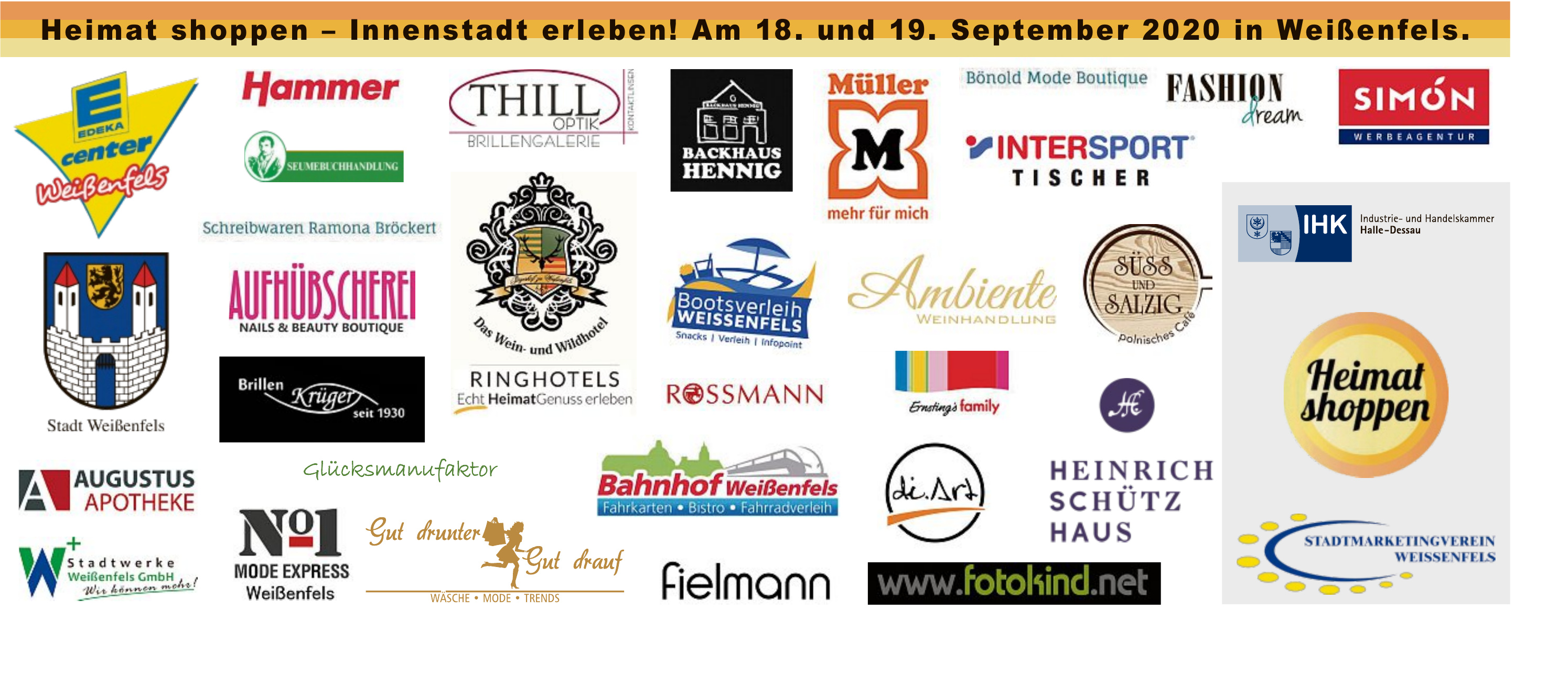 Heimat shoppen – Innenstadt erleben! Am 18. und 19. September 2020 in Weißenfels. Heimat shoppen – Innenstadt erleben! Am 18. und 19. September 2020 in Weißenfels.