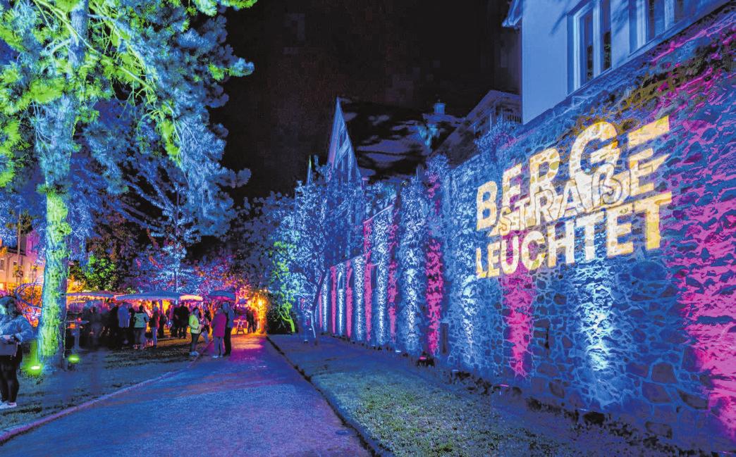 Neben Illuminationen in Bensheim und Heppenheim setzten die Macher der spektakulären Veranstaltungsreihe „Bergstraße leuchtet“ auch wieder Objekte in Zwingenberg gekonnt in Szene – so wie im August den Stadtpark. BILD:NEU