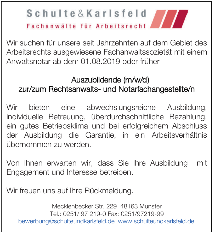 Schulte & Karlsfeld Fachanwälte für Arbeitsrecht PartGmbB Schulte & Karlsfeld Fachanwälte für Arbeitsrecht PartGmbB