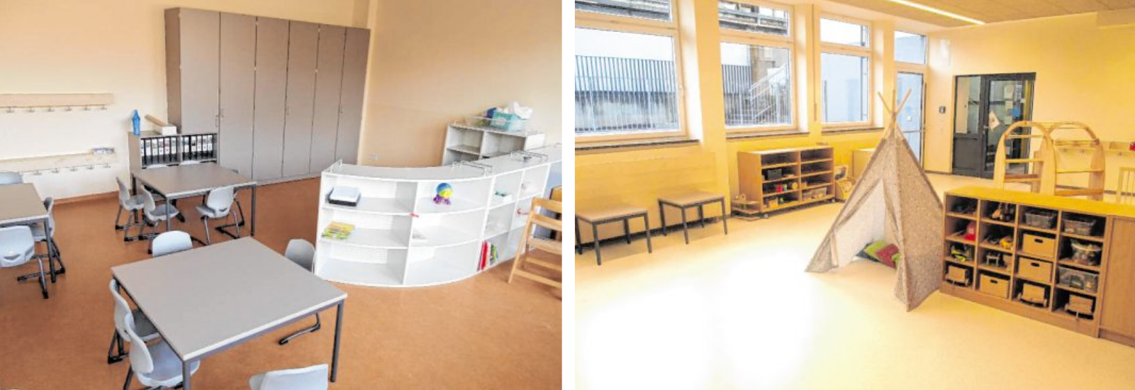 In der neu gestalteten Kindertagesstätte können Kinder toben, malen und ausruhen. Hier ist Platz für den Kindergarten und die Kinderkrippe. In der neu gestalteten Kindertagesstätte können Kinder toben, malen und ausruhen. Hier ist Platz für den Kindergarten und die Kinderkrippe.
