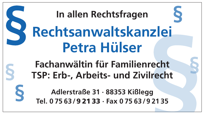 Rechtsanwaltskanzlei Petra Hülser Rechtsanwaltskanzlei Petra Hülser