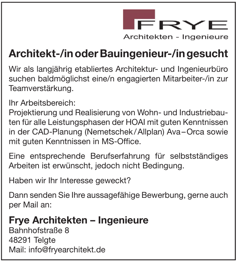 Frye Architekten – Ingenieure Frye Architekten – Ingenieure