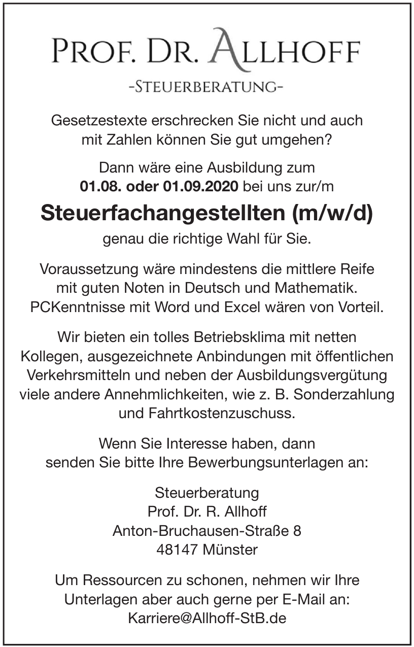 Steuerberatung Prof. Dr. R. Allhoff Steuerberatung Prof. Dr. R. Allhoff