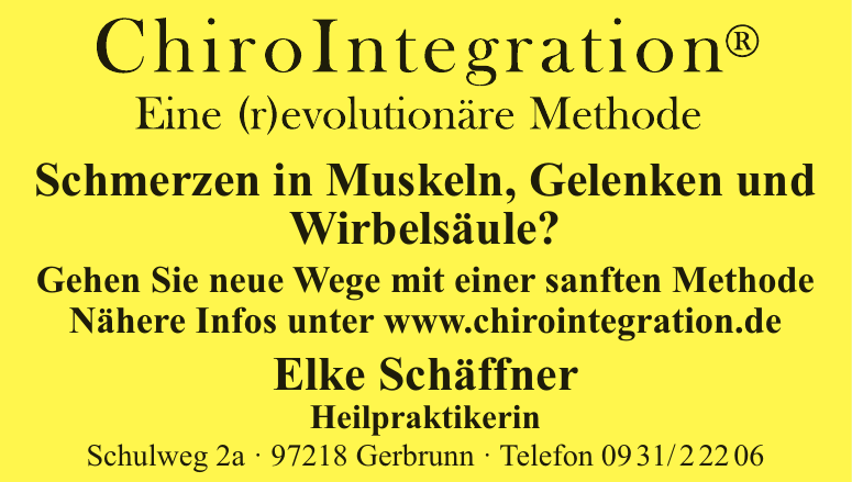 ChiroIntegration Elke Schäffner Heilpraktikerin ChiroIntegration Elke Schäffner Heilpraktikerin