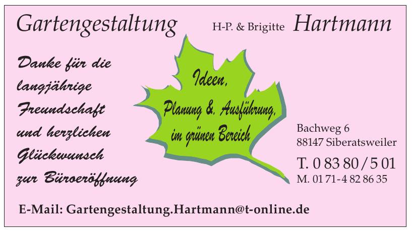 Gartengestaltung H-P. & Brigitte Hartmann Gartengestaltung H-P. & Brigitte Hartmann