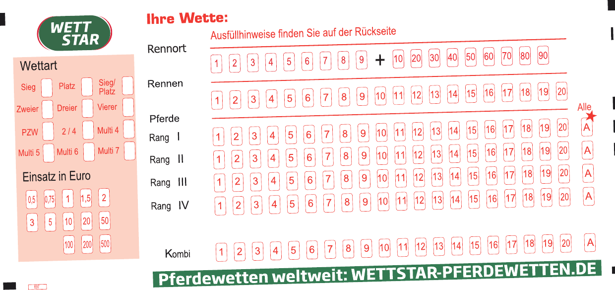 Auf den Wettschein werden die entsprechenden Arten und Einsätze angekreuzt Bild: Kincsem Grafik Auf den Wettschein werden die entsprechenden Arten und Einsätze angekreuzt Bild: Kincsem Grafik